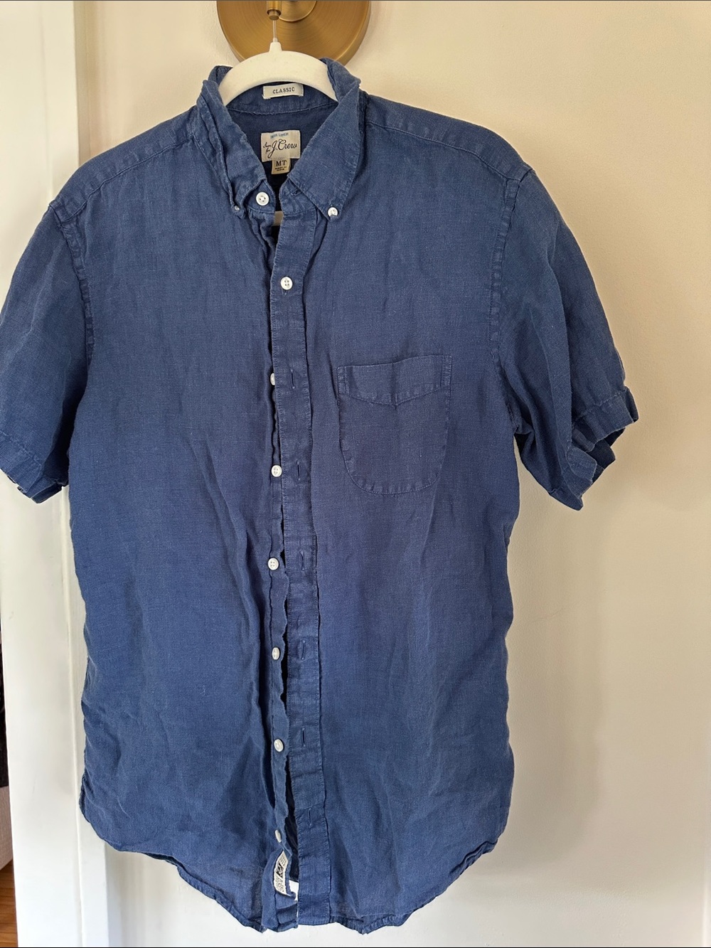 JCrew Men's Navy Short-Sleeve Irish Linen Shirt - Blue
